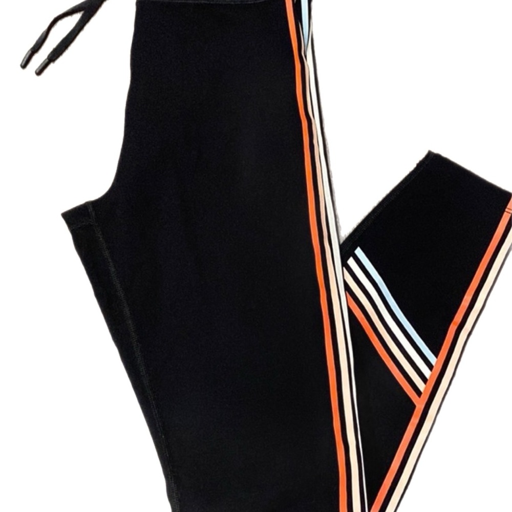 White Fox Active Black Leggings with Multicolored Stripes